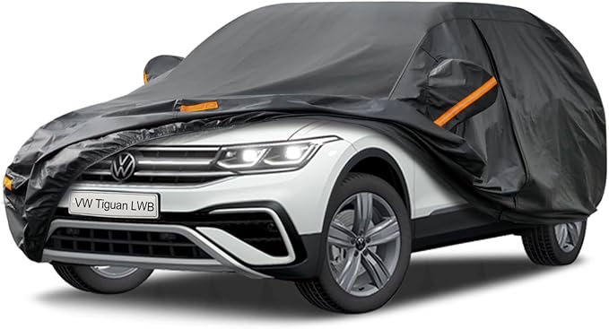 Kayme 7 Layers SUV Car Cover Custom Fit for VW Tiguan LWB (2018-2025) Waterproof All Weather for Automobiles, Outdoor Full Cover Rain Sun UV Protection.Black