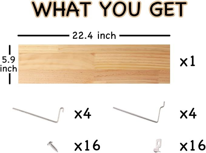 SEVENY 1 Pack Pine Wooden Pegboard Shelf Wall Organizer,Shelves for PegBoard, Wooden Board for Walls Home, Garage Tool Storage, Office Organization, Kitchen, Craft Room, Garden, Garage,Large
