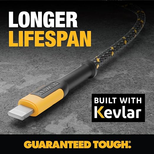 DEWALT Heavy Duty USB to Lightning Cable [Apple MFi Certified] Durable iPhone Charger, Lightning Cables, Fast Charging iPhone Charger Cord Compatible w/iPhones 14/13/12/11 Pro Max iPad AirPods, 10FT