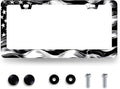 Black White American Flag License Plate Frame Patriotic USA Flag License Plate Stainless Steel Funny Black Accessories Cars Decor 12.2 X 6.2 Inch with 2 Holes and Screws Fits Standard Us Ca Vehicles