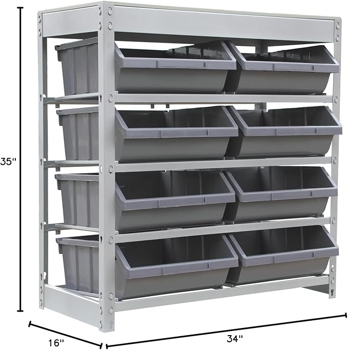 King's Rack Bin Rack Boltless Steel Storage System Organizer with Plastic Bins (4 Tier - 8 Bin)