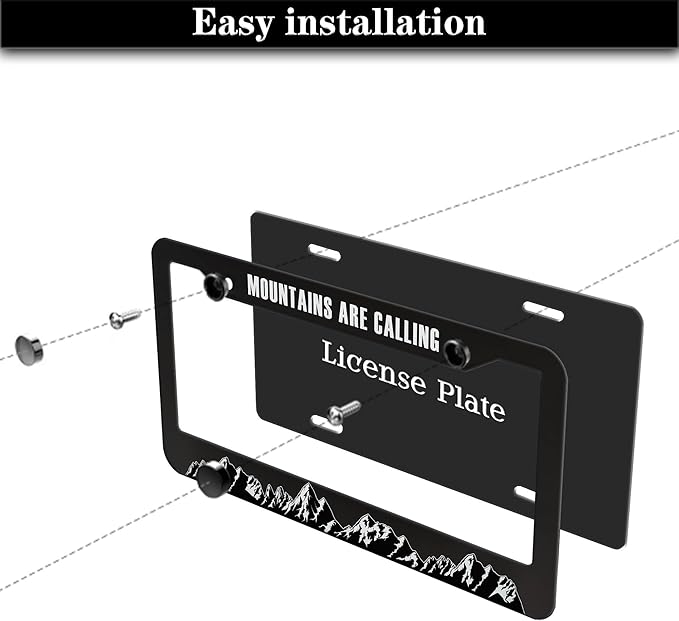 License Plate Frames Black and White License Plate Frame Holder Mountains are Calling for Overlanding Aluminum Metal Car Accessory 2 Pack with Screw Covers Set