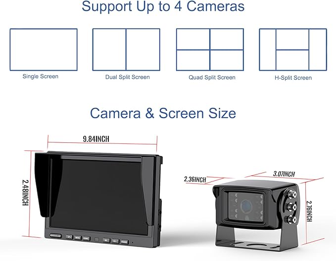 10'' 1080P Wireless Backup Camera System, 10 Inch DVR Dual/Quad Monitor Wireless 2 Rear View Cameras for RV/Truck/Trailer/Camper, IP69 Waterproof Digital Signal Recording System-BW102