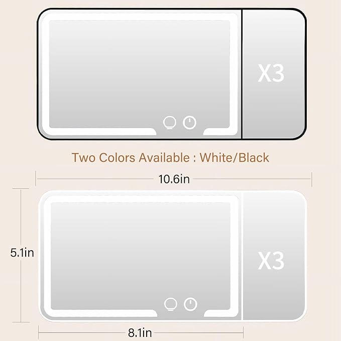 Car Sun Visor Vanity Mirror, Dimmable Touch Screen Makeup Mirrors with 3 Light Modes & 3x Magnifying for Women Detailed Makeup Universal Clip-on Rear View Sun-Shading Cosmetic Mirror (White)