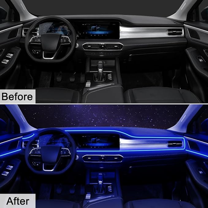 Interior Car LED Strip Lights with Wireless APP & Remote Control, RGB 2 in 1 Car Ambient Lighting Kit with 158 Inches Fiber Optic, Inside Neon Dash Strip with Music Mode