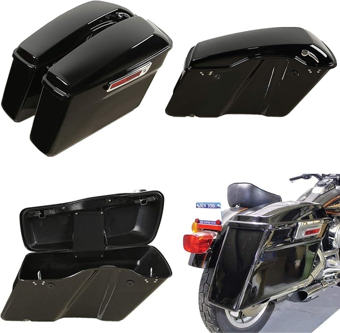 Green-L Vivid Black Hard Saddlebags with Chrome Latches Lock&Key Set Fit for Harley Touring Road King Street Glide Electra Ultra 2014-2024