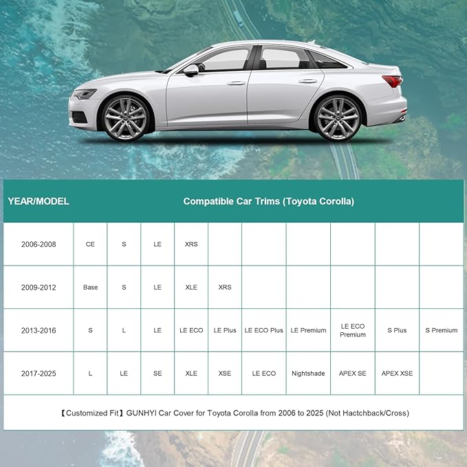 Premium Car Cover Custom Fit Toyota Corolla (2006-2025), 16 Layers Heavy Duty Car Cover Waterproof All Weather with Zipper Door for Sun Rain Snow Dust Uv Protection