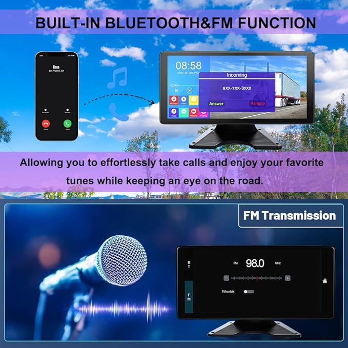 4K RV Backup Camera, 10.36" Touch Screen Monitor for Truck/Van/Trailer DVR Recording with Bluetooth FM MP5 IP69 Waterproof 1080P IR Night Vision Rear Side View Camera