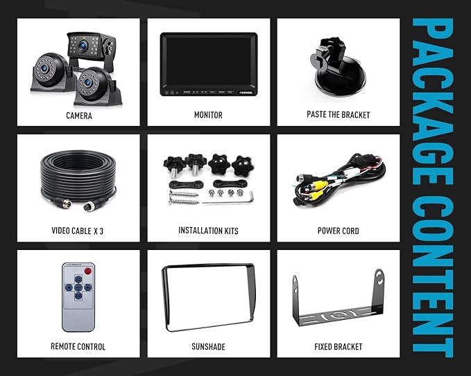 Fookoo HD 1080P 7" Wired Backup Camera System, 7-inch Quad Split Screen Monitor W/Recording, IP69 Waterproof Side & Rear View Cameras, Parking Lines for Truck/Trailer/RV/Tractor/ 5th Wheel (DY703)