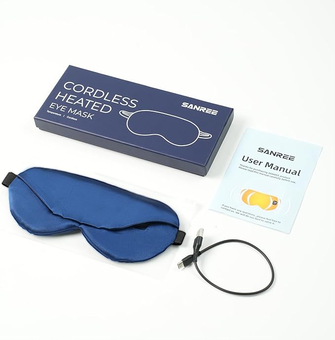 Heated Eye Mask, Warm Eye Compress for Dry Eyes Blepharitis Stye Moist Hot Relief ， Electric Blackout Cordless Heating Pad for Traveler Computer Tied Eyes，Washable Rechargeable Sleeping Mask Gift