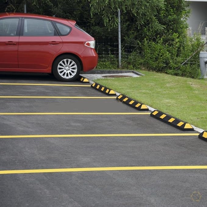 72" Rubber Parking Curbs Block Target with 8 High Reflective Yellow Safety Stripes Wheel Stop for Car Truck RV and Trailer Stop Aid 2 Pack