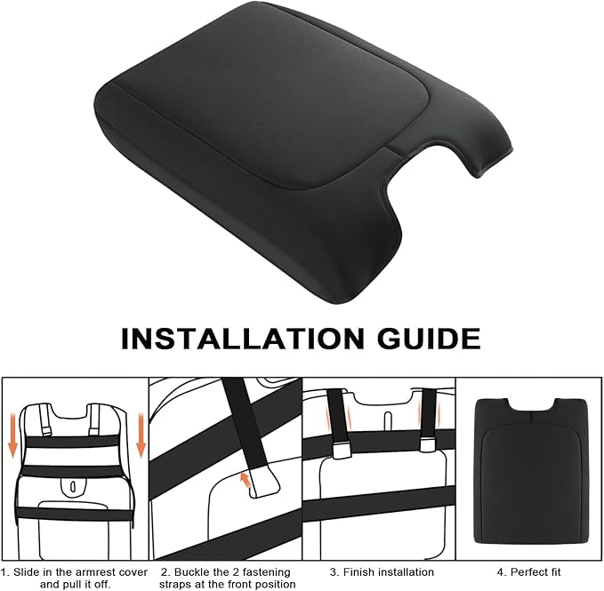 GIANT PANDA Custom Fit Console Cover for 2013-2018 Ram 1500 & 2013-2024 Ram 2500/3500/1500 Classic Model Jump Seat Console - Neoprene Armrest Center Cover - Full Protection - Black