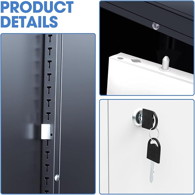 DNA MOTORING 36'' Metal Storage Cabinet, Locking Tool Cabinet with 2 Doors and 2 Adjustable Shelves, Heavy Duty Metal Locker for Garage,Office,Home,Gym, Gray White, TOOLS-00631-GY-WH-A