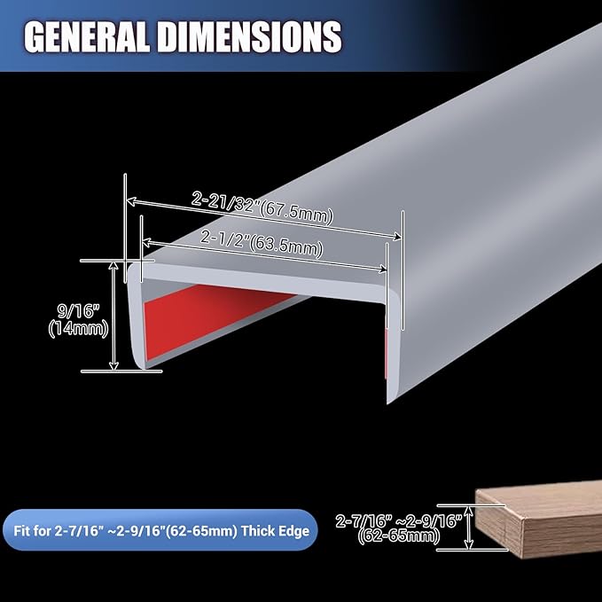 Rubber Edge Trim, Flexible Self Adhesive U Shaped Peel and Stick Edge Banding, 2-1/2"(63.5mm) U Channel Edge Protector, Edge Guards for Woods, Furniture, 20Ft, Grey Color