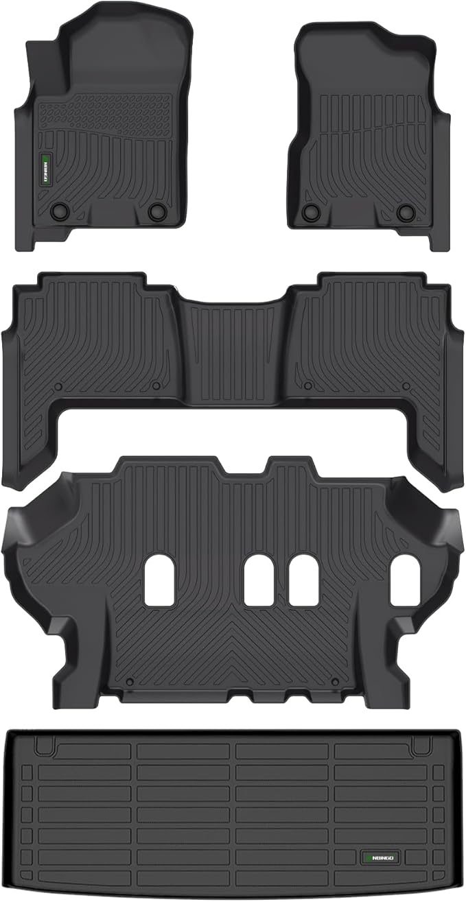 ANBINGO®Floor Mats & Cargo Liner Fit for 2019-2024 Nissan Armada (8 Seats)/Infiniti QX80 (Bench Seat) Waterproof Car Mats for Armada All Weather Floor Liners Fit QX80 Rubber High Edge Protection
