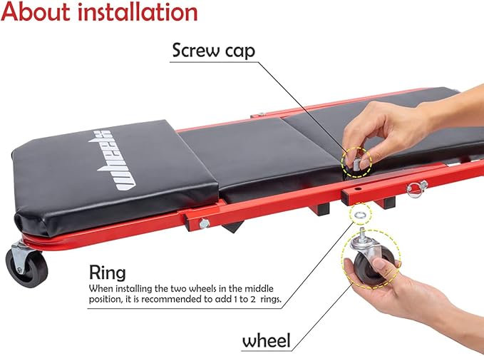 Mechanic Creeper 36 Inches 2 Modes Z Seat 340 lbs Capacity, Foldable Garage Chair Adjustable Rolling Folding with 6 pcs Wheels Roller, Lay Down or Sit, Under Car, Auto Repair Red Black Man Gift