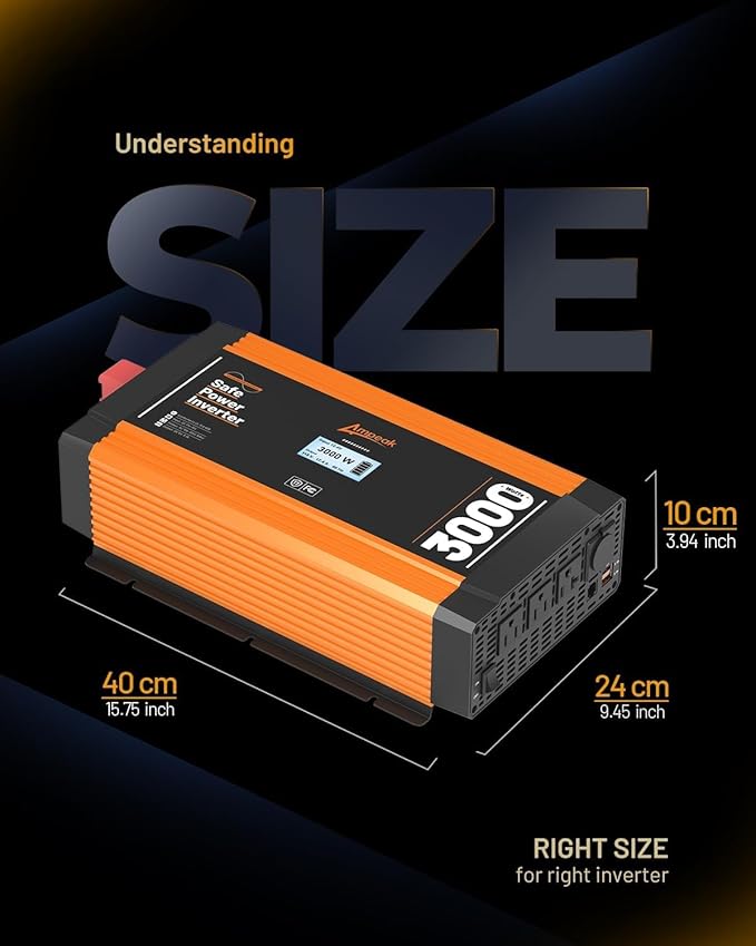 Ampeak 3000W Pure Sine Wave Inverter 12V DC to 120V AC for RV Truck 3AC Outlets Dual USB Ports Power Inverter