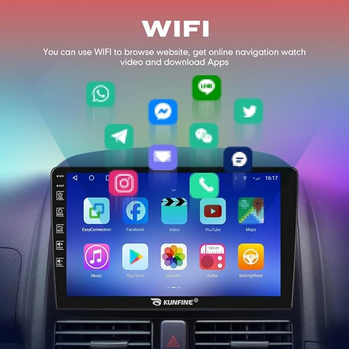 Kunfine Car CarPlay Android Auto Navigation Stereo GPS Radio Reverse Camera Display 9" IPS Touchscreen Headunit Tablet Media Player for Peugeot 301 13-22, if Applicable Octa Core 6G+128G Gloss Black