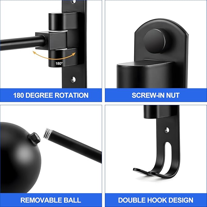 aiGear Motorcycle Helmet Holder, 180°Rotatable Motorcycle Helmet Rack with Double Hooks, Space Aluminum Motorcycle Helmet Holder Wall Mount for Motorcycle Bike Coats, Baseballs, Rugby Helmet (1 Pack)