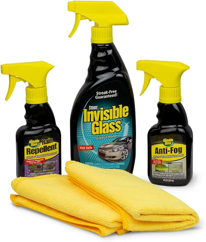 Invisible Glass 99016 5-Piece Windshield Glass Treatment Kit Includes Anti-Fog for Interior, Rain Repellent for Exterior, Premium Spray Glass Cleaner, and (2) Microfiber Cleaning Cloths