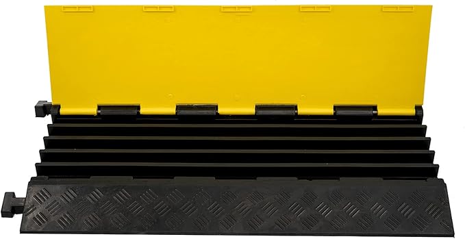 CXRCY Cable Ramp 1 Pack of 5 Channel PVC Rubber Cable Protector,18000lbs Capacity Heavy Duty Speed Bumps Hose Cord Channel Protector Ramps for Wire/Hose/Pipe Hider Driveway Outdoor