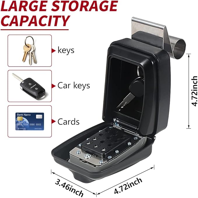 Car Window Punch Button Lock Box, Black Portable Car Key Lock Box, Sturdy Waterproof Large Capacity Lock Box for Turo, Ride Share, GetAround Anti-theft devices for vehicles