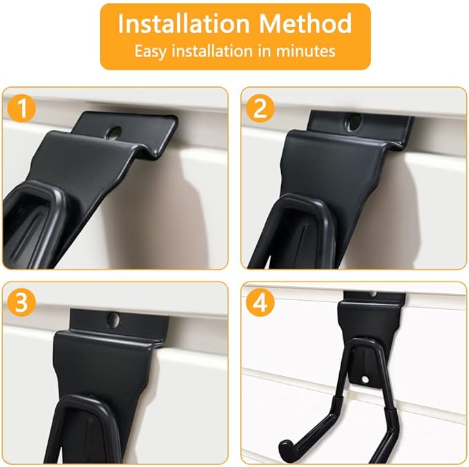 Slatwall Hooks, Slat Wall Accessories Multi Size Garage Hooks Storage Utility Hanging Hooks Wall Mount Tool Holder for Ladder Garden Tools (14 Pack, Black)