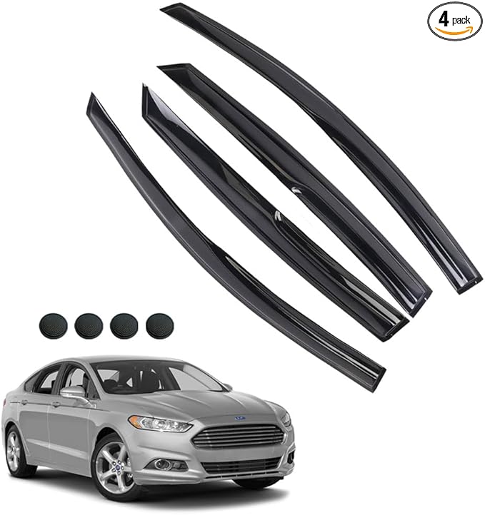 Rain Guards for Fusion 2013-2020, Tape-on Side Window Deflectors for Fusion, Window Visors for Ford Cars, for Ford Car Accessories 4 Rain Guards ＆ 4 Car Coasters