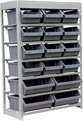 King's Rack Bin Rack Storage System Heavy Duty Steel Rack Organizer Shelving Unit w/ 16 Plastic Bins in 6 tiers