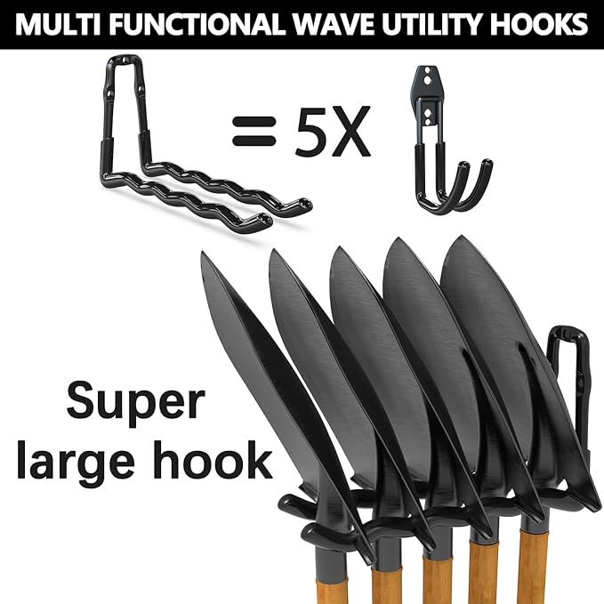 3-H Heavy Duty Garage Hooks 14 Pack, One-Piece Construction Garage Wall Hooks, Garage Hanger & Organizer Wall Mount for Ladders, Bikes, Chairs, WeedEaters, Shovels, Garden Tools (Black)