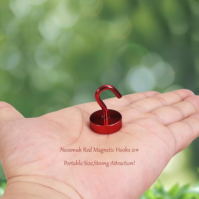 Neosmuk Magnetic Hooks, Cruise Ship Essentials, 40lb+ Heavy Duty Magnetic Hooks for Cruise Cabins, Refrigerator, Grill, Hanging, and Travel | Extra Strong Must-Haves Magnet Hook,Red,Pack of 10
