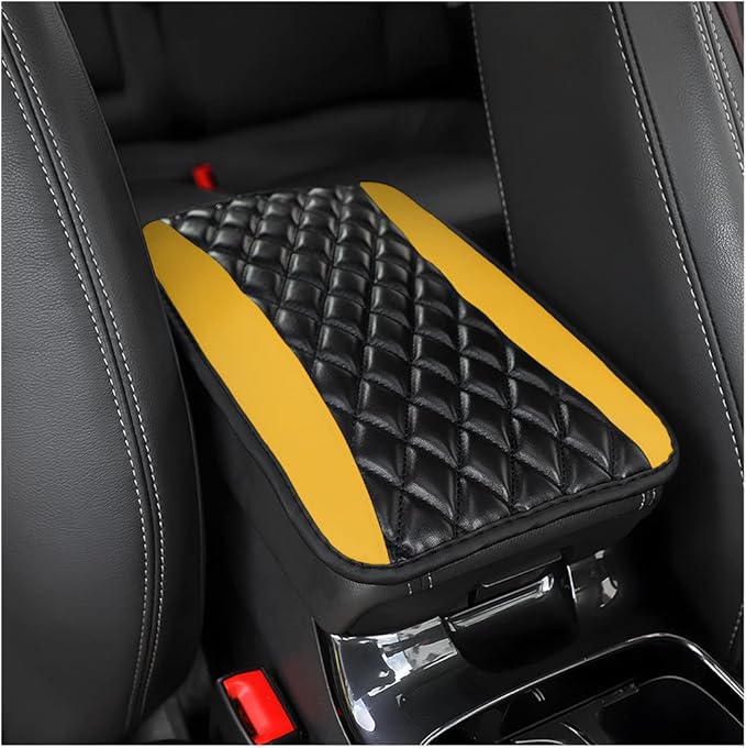 Moly Magnolia Car Center Console Cover, Leather Waterproof Armrest Seat Box Cushion Pad, Universal Decor Protector Mat, Auto Interior Accessories for SUV Truck Vehicle (Yellow)