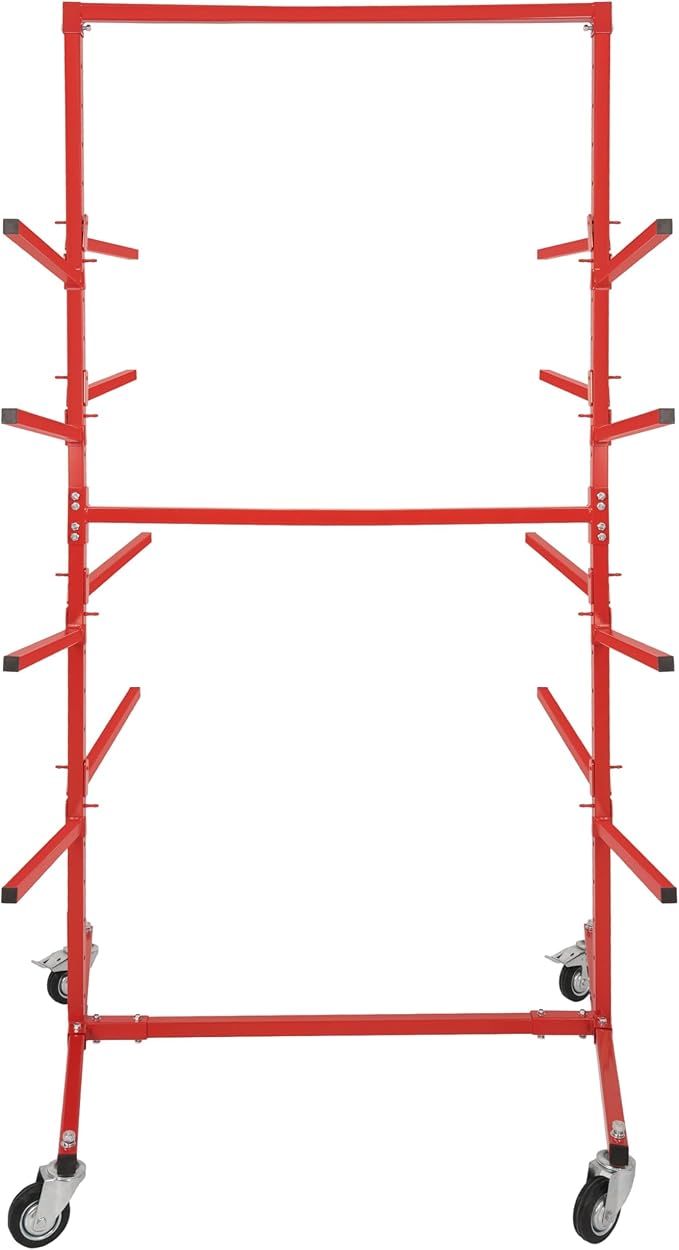 KUAFU Mobile Bumper Storage Rack w/Adjustable Shelving Auto Body Parts Management Storage Rack Standing Shelf Red Double-Sided