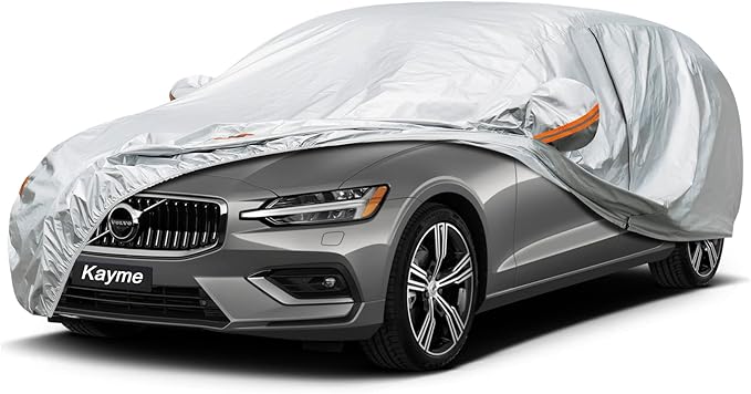 Kayme Car Covers for Automobiles Waterproof All Weather Sun Uv Rain Protection with Zipper Mirror Pocket, Suitable for Audi A4 Avant, Volvo V50 V60 V70, etc. Fit Station Wagon (178 to 190 Inch) 2XL