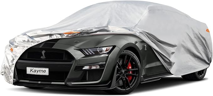 Kayme 6 Layers Car Cover Custom fit for Ford Mustang/Shelby (1964-2025) Waterproof All Weather for Automobiles, Outdoor Full Cover Rain Sun UV Protection.Silver