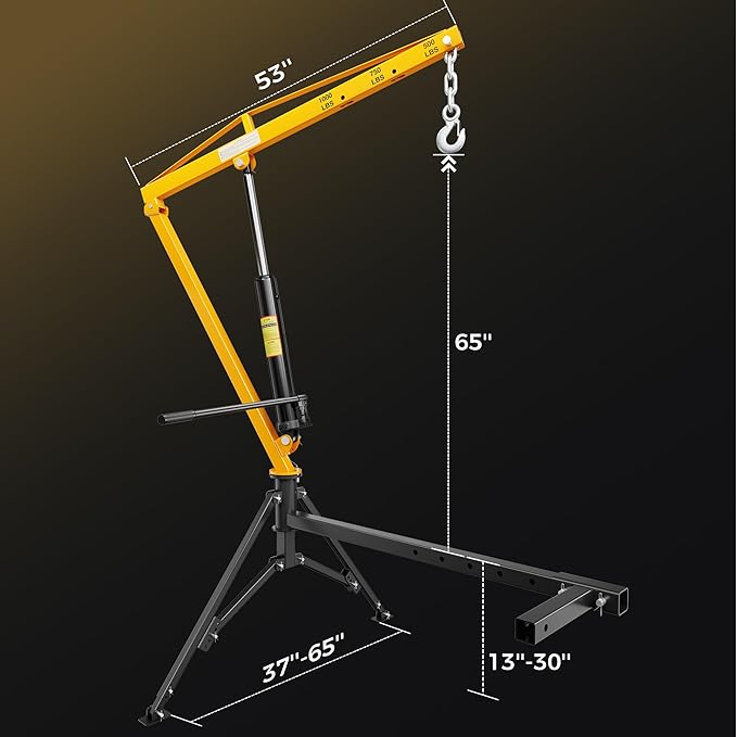 1000lbs Receiver Hitch Mounted Hydraulic 360° Swivel Truck Crane with 3 Boom Capacity Options: 500lbs, 750lbs, 1000lbs. Ideal for Workshops, Construction, Agriculture, and Logging
