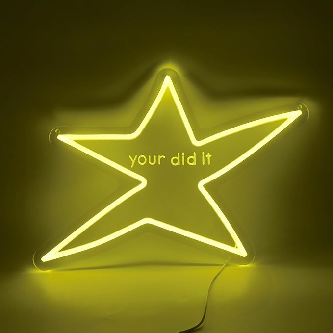 Star Classroom Neon Sign,Your Did It Star LED Neon Light Sign for Classroom, Congrats Party, Motivational Decor for Bedroom, Office, Celebration,Encouragement and Funny Gag Gifts