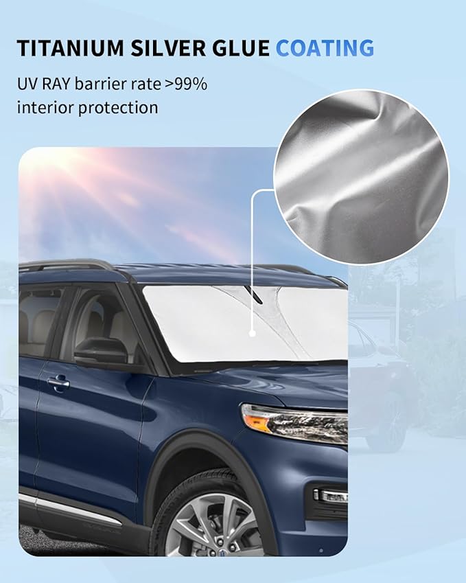 Windshield Sun Shade Sunshade for Explorer Front Windows Cover Fit for 2020-2023 2024 2025 Ford Explorer SUV, ST XLT, Limited, Platinum Accessories 240T Reflector Shield Protector Sun Visor Blocks UV