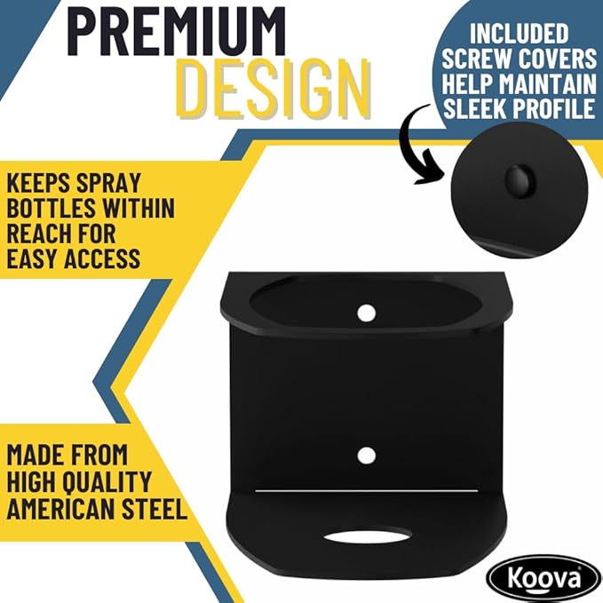 Koova Spray Bottle Holder Heavy Duty- Wall Mount Storage Rack for 1 Spray Bottle, Utility Shelf with Included Hardware - Made in USA, Sturdy Metal Organizer for Efficient Kitchen and Garage Storage