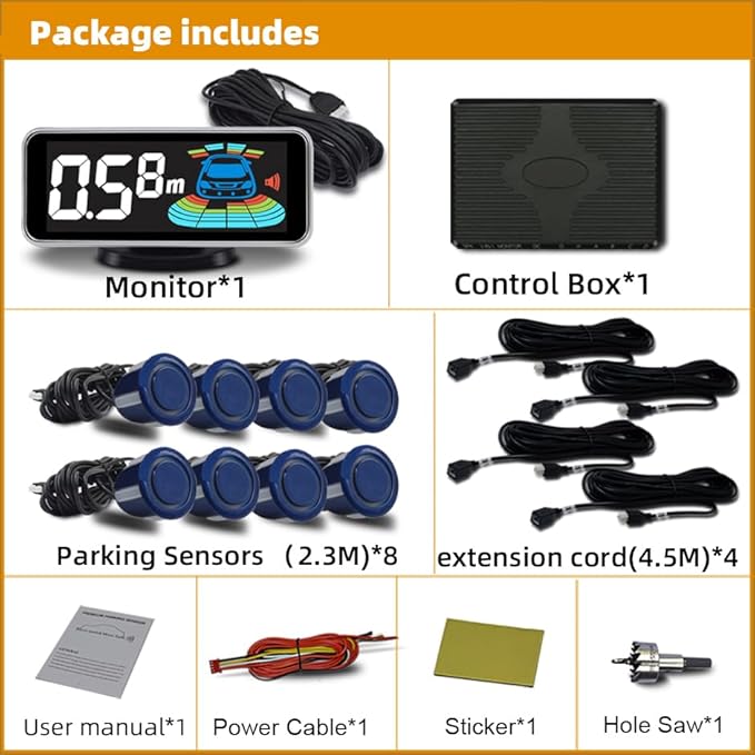 Car Parking Sensors Kit Reverse Radar parktronic System Auto Electronics Vehicle Back Assistant Reverse 8 Sensor (Dark Blue)