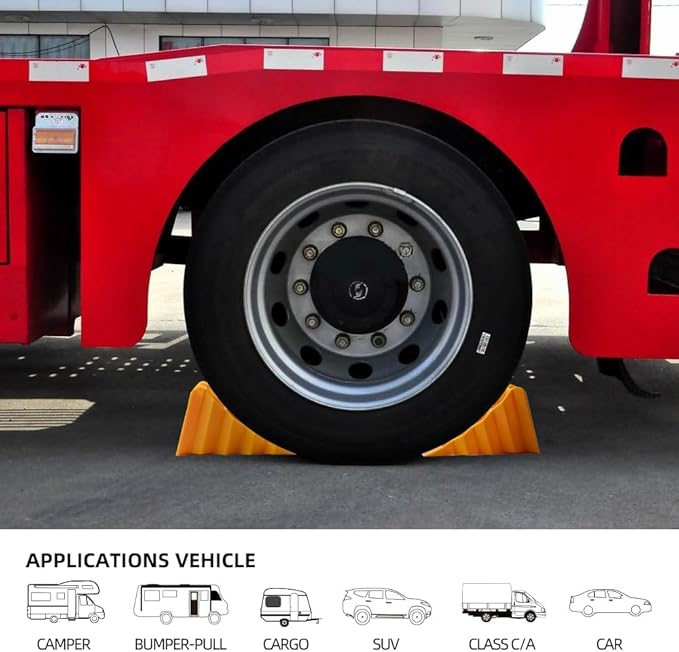 Wheel Chocks for Car, Camper,Trailers,RV,Truck, and Vehicles G.V.W. up to 8T, Anti Slip Bottom Tire Chock for All Weather,Lightweight, Easy to Carry,Perfect on All Surfaces and in All Weather.2Packs