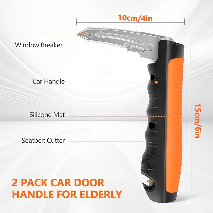 Car Door Handle for Elderly - 2025 New 3-in-1 Car Handle Assist, 2 Pack Auto Cane Portable Vehicle Support Handle Door Assist Bar, Max Load 500 Lbs, Anti-Slip Design (Orange-2-Pack Car Handle)