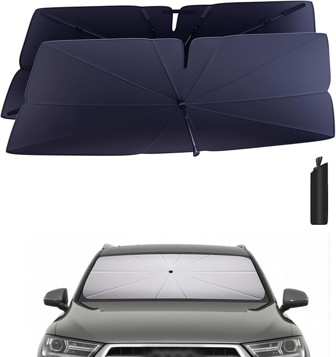 Windshield Sun Shade Umbrella: Custom Fit for 2020-2024 Audi Q7 Premium, Premium Plus, Prestige, TFSI, SQ7 (Type 4M, Facelift) - Double Thickened Foldable Front Window Sunshade, UV & Heat Protection