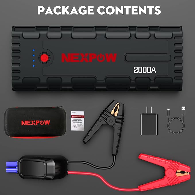 NEXPOW Car Jump Starter, 2000A Peak 12V Portable Car Battery Starter, Auto Battery Booster, Lithium Jump Box with LED Light/USB Quick Charge 3.0