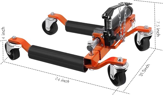 2Pcs Car Wheel Dolly, 1500LBS Capacity Trailer Dolly with Hydraulic Tire Jack for Vehicle Positioning for Truck Rv Trailer, Orange