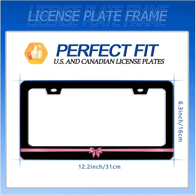 Pink License Plate Frame Cute License Plate Stainless Steel Black Funny License Plate Holder Women Personalized Car Accessory Decoration 12.3" x 6.3"