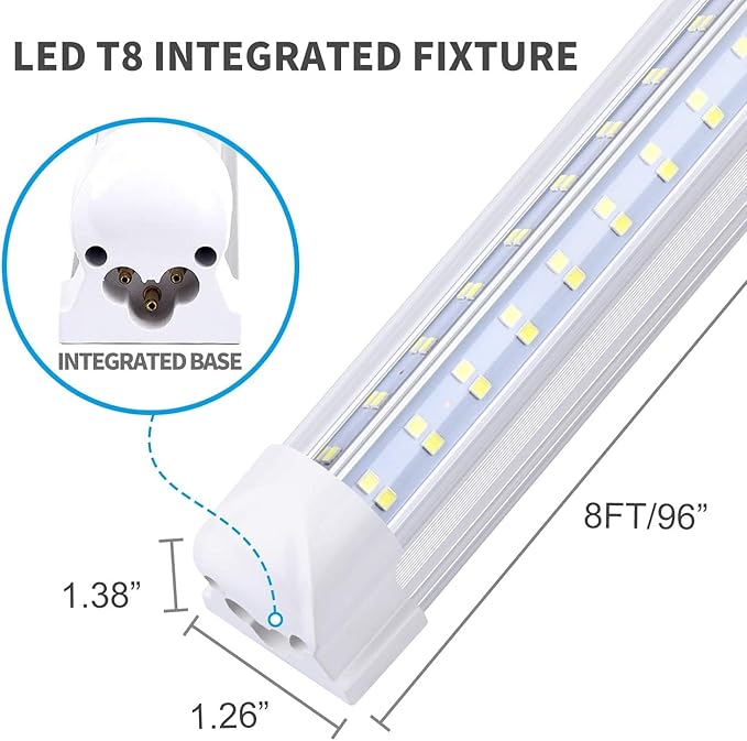 T8 LED Light Tube, 4FT 60W, 6500Lm, 6500K Cool White Clear Cover, 4FT Tube Light,Linkable Integrated Fixture,T8 LED Shop Light for Garage,Warehouse,25PCS