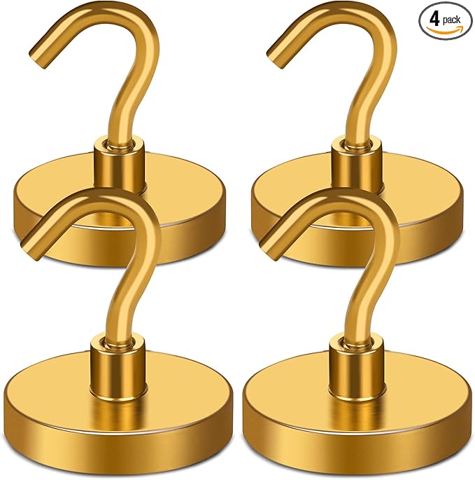 MIKEDE Magnetic Hooks,150LB Heavy Duty Magnets with Hook for Fridge, Super Strong Magnets Neodymium Extra Strength Industrial Hooks for Hanging, for Toolbox, Cruise(Yellow, 4 Pack)