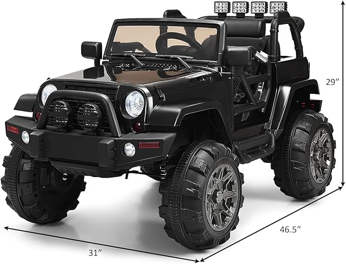 Costzon Ride On Car, 12V Battery Powered Electric Ride On Truck w/Parental Remote Control, LED Lights, Double Open Doors, Safety Belt, Music, MP3, Spring Suspension (Deluxe Black)