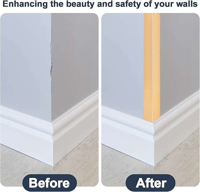 4PCS 45" Aluminum Metal Corner Protectors, Self Adhesive Corner Guards, Metal Wall Edge Protector Strip, Furniture Corner Protectors, Wall Cabinet Baseboard Decoration 45" x 1" (Copper Gold)